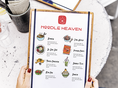 Noodle Heaven Menu branding design hand drawn illustration korean logo menu vector