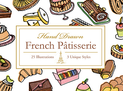 Hand Drawn French Patisserie branding design food hand drawn icon illustration logo sketch vector