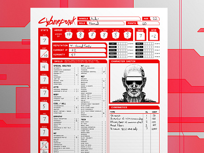 Cyberpunk Character Sheet character cyberpunk cyberpunk 2077 graphic design layout refresh rpg sheet