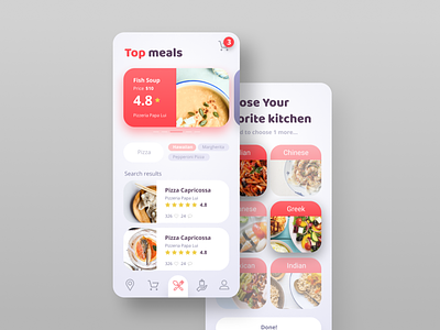 Food Finder App Concept android aplication app clean design food gradient icon meal mobile pizza soup ui ui elements ux