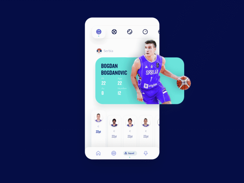Fiba Basketball World Cup app - Serbia team app basketball dark ui design app fiba mobile serbia sports team ui ui design ui elements uiux worldcup