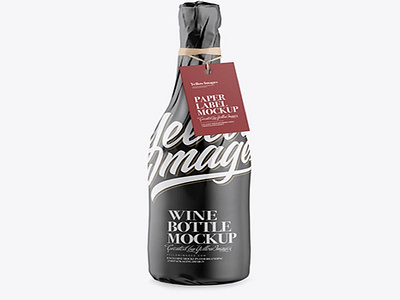 Download Psd Wine Bottle in Glossy Paper Wrap With Label Mockup