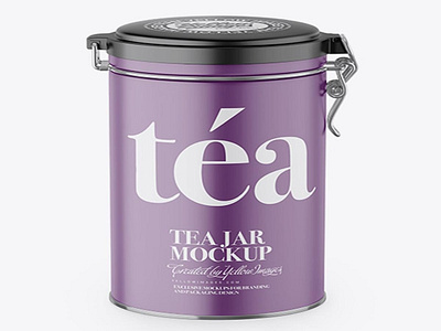 Matte Tea Round Jar With Locking Lid Mockup - High-Angle Shot by Alina