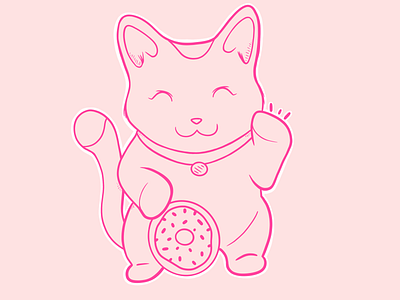 lucky donut cat animal cat cute donut illustration lucky cat pink procreate