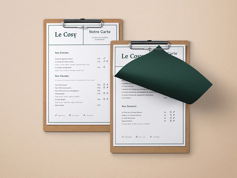 Le Cosy Bar branding restaurant branding identity corporate identity graphic design menu menu design graphic