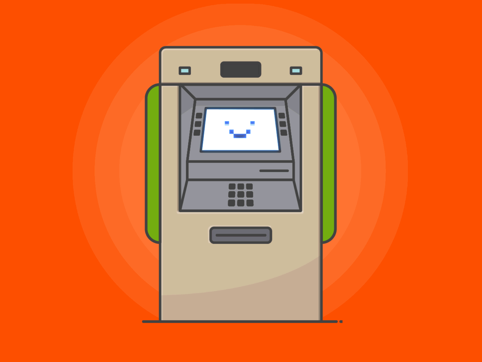 Happy ATM animation bank cash charachter design clean concept cool design illustration