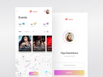 Mobile Events concept events filter ios login map news ui ux мobile