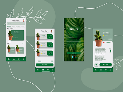 E-Commerce Plant Application UI/UX application cart screen ecommerce home screen plant product description screen sign in screen ui