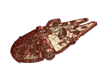 millennium falcon 2d hand drawn illustration ink starwars