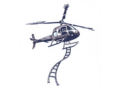 helicopter 2d blue hand drawn helico illustration ink ladder