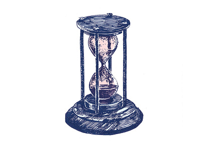 sand timer 2d blue clock hand drawn illustration ink pink sand time