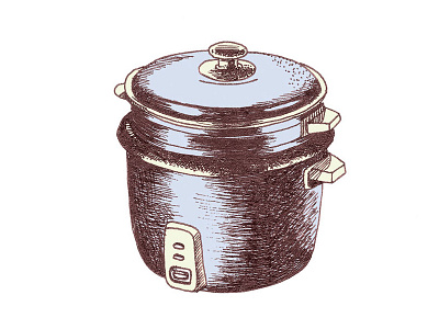 rice cooker 2d blue hand drawn illustration ink light metal shadow