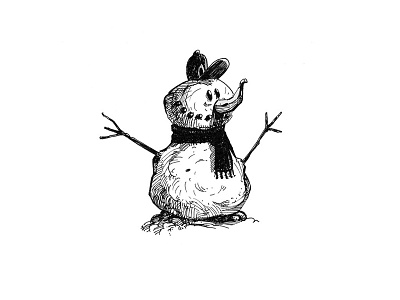 snowman 2d animal black grey hand drawn illustration ink kids scarf snow white