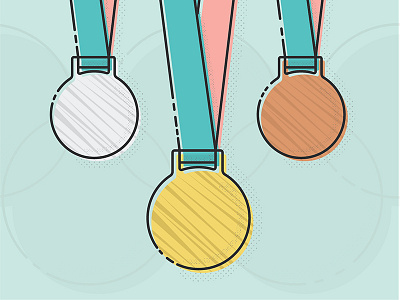 2018 Olympic Medals award bronze gold halftone illustration line art medal offset olympics olympics 2018 ribbon silver