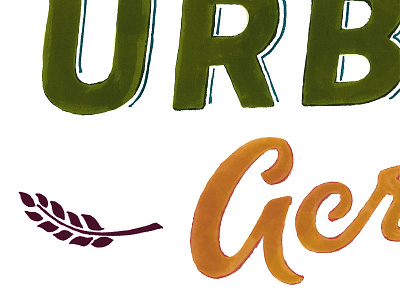 Urban Acres Wordmark blue branding farm green lettering logo orange purple sans serif script shadow type wheat wordmark