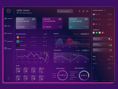 Online Bank Dashboard app bank fintech glassmorphism ui web