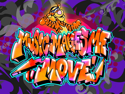 "MUSIC MAKES ME MOVE" Graffiti Art Style with Tiger character design design graffiti graphic design illustration logo music style