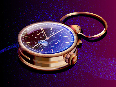 Isometric Luxury Pocket Watch constellation gold icon illustration isometric illustration moonphase pocketwatch texture watch