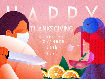 Happy Thanksgiving artdeco grain illustration thanksgiving turkey wear a mask