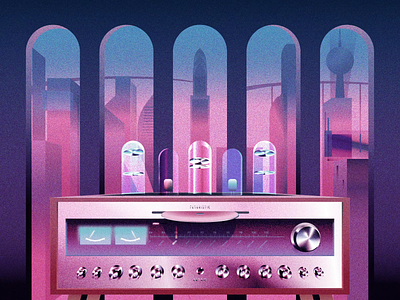 Retro-Futurism 80s style animation artdeco audio cityscape illustration retro retrofuture vintage
