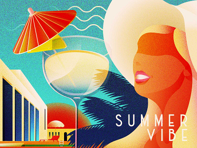 2021 Summer Vibe artdeco cocktail illustration resort summer vacation vintage woman