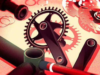 Bicycle parts - crank, BB, brake rotors adventure bike bicycle bike parts illustration isometric illustration