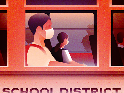 Monday morning scenery - Boarding a school bus with a mask covid19 editorial illustration illustration illustration art mask social distance