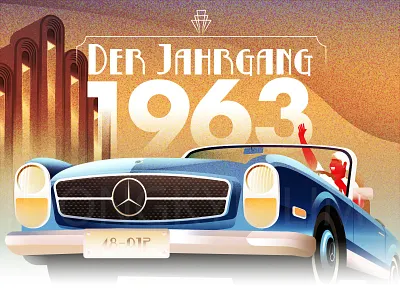 Art Deco style illustration - Art Nouveau, 1963 SL230 art deco art nouveau classic car germany grain illustration mercedes benz