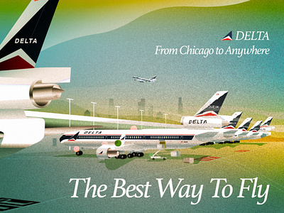1990's Delta Airline Advertising Concept 1990s airport chicago cinema4d concept advertisement dc 10 delta airline illustration travel