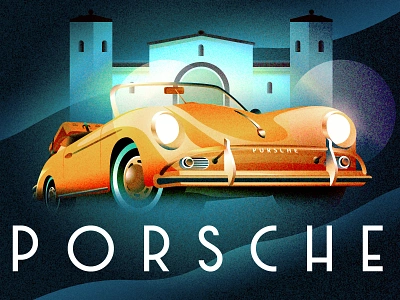 Porsche 356 1940s art deco contrast grain illustration porsche porsche356 retro