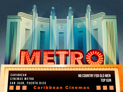 Caribbean Cinemas Metro - San Juan 1930s 1940s architecture art deco art moderne illustration isometric isometric illustration