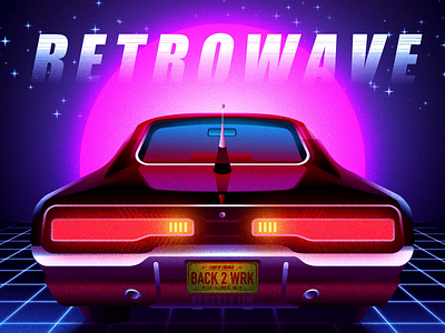 Retrowave with 1970 Dodge Charger 1970s animation cover art dodge charger illustration looping animation neon retrowave synthwave