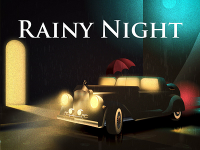 One rainy night in 1939 1930s animation art deco city classical car contrast illustration rainy night vintage