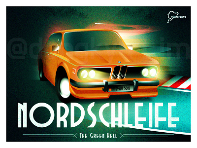 Nordschleife - The Green Hell art deco bmw car germany illustration nordschleife nurburgring poster racing retro vintage