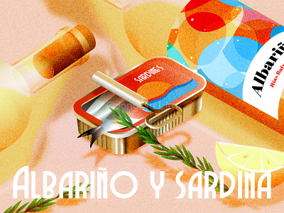 Albariño and Sardines albarino food food illustration illustration isometric isometric illustration poster design seafood summer wine illustration