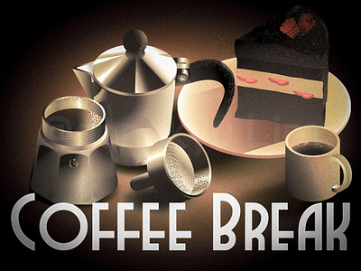 Coffee Break afternoon art deco bialetti chocolate cake coffee coffee break illustration isometric illustration snack
