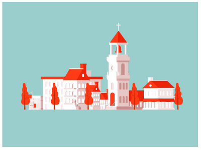 Small town illustration for web project footer illustration town web