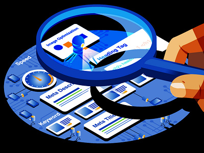 Cover illustration for SEO Audit report illustration isometric seo