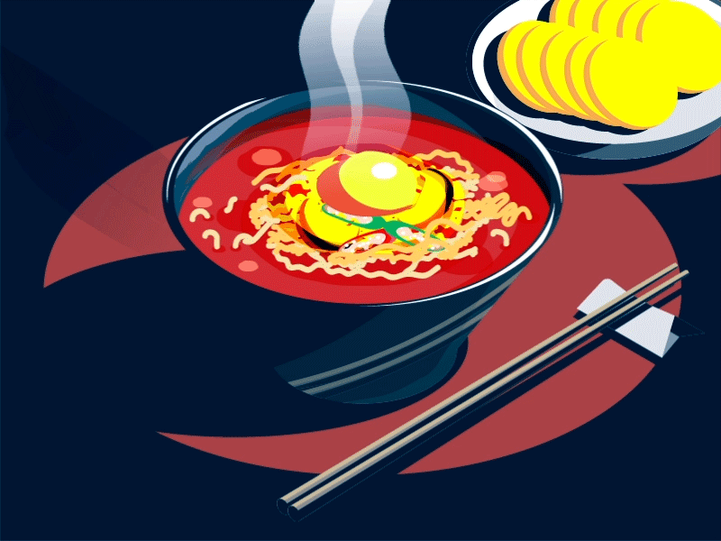 Contemplation of the Korean Style Ramyeon illustration isometric korean ramen ramyeon