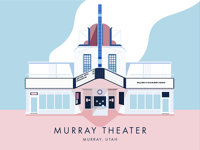 The Murray Theater, Utah architecture art deco historic place illustration poster theater