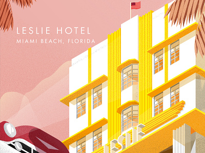 Sunset of the Leslie Hotel, Miami Beach. architecture art decor building ilustration isometric isometric illustration miami