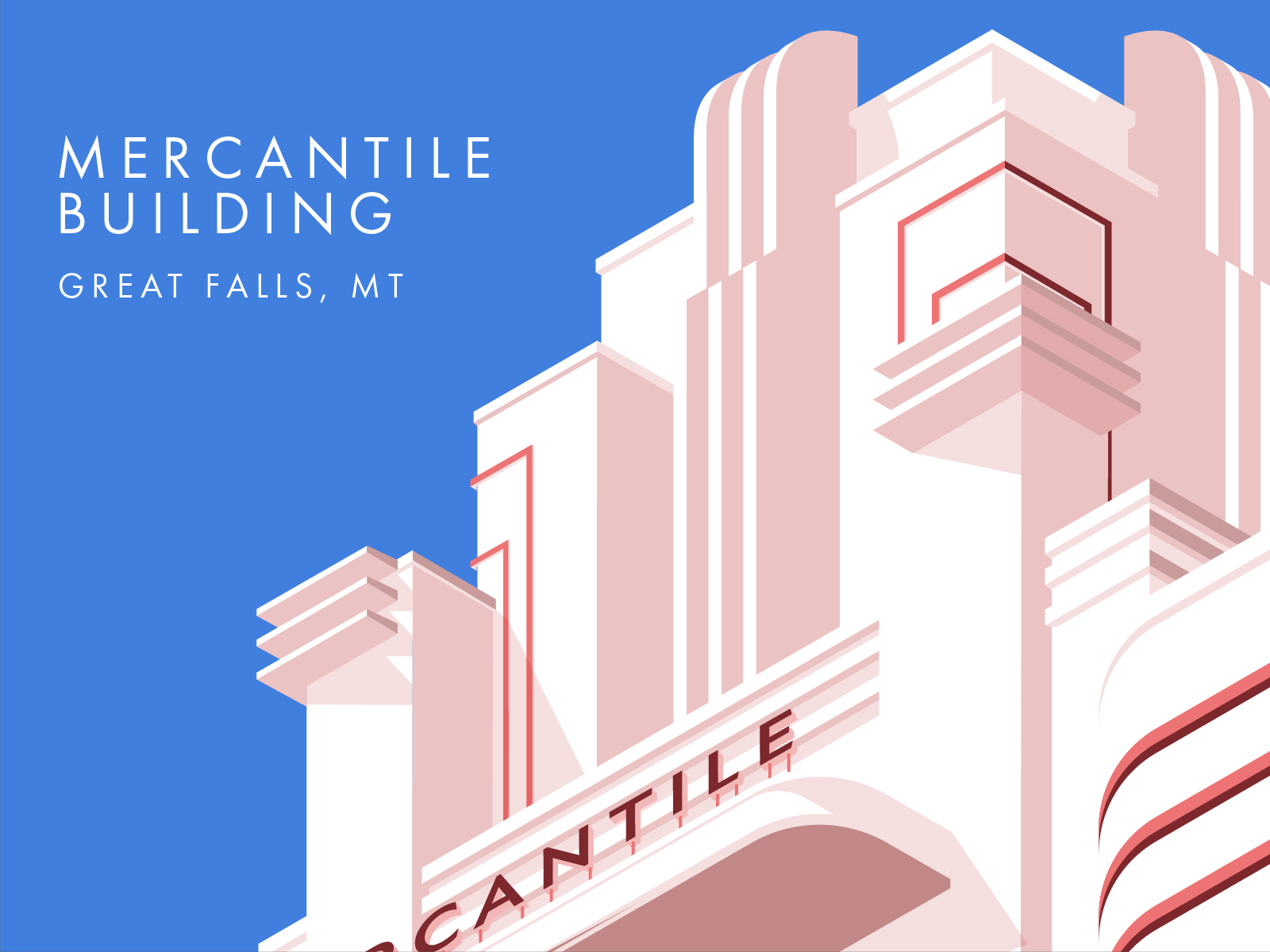 Mercantile Building - Great Falls, MT architecture art deco great falls illustration isometric mercantile