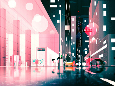 Rainy Night Cityscape - mood illustration