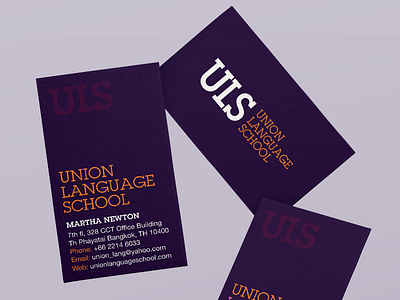 Union Language School branding business card clean language mockup purple school stationary union