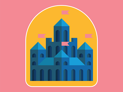 castle badge badge blue branding building castle design environment fantasy illustration logo pink vector yellow