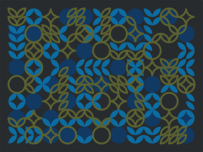 Blue blue circles green leaves pattern