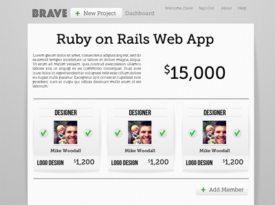 Project Page mockup photoshop ruby on rails web app