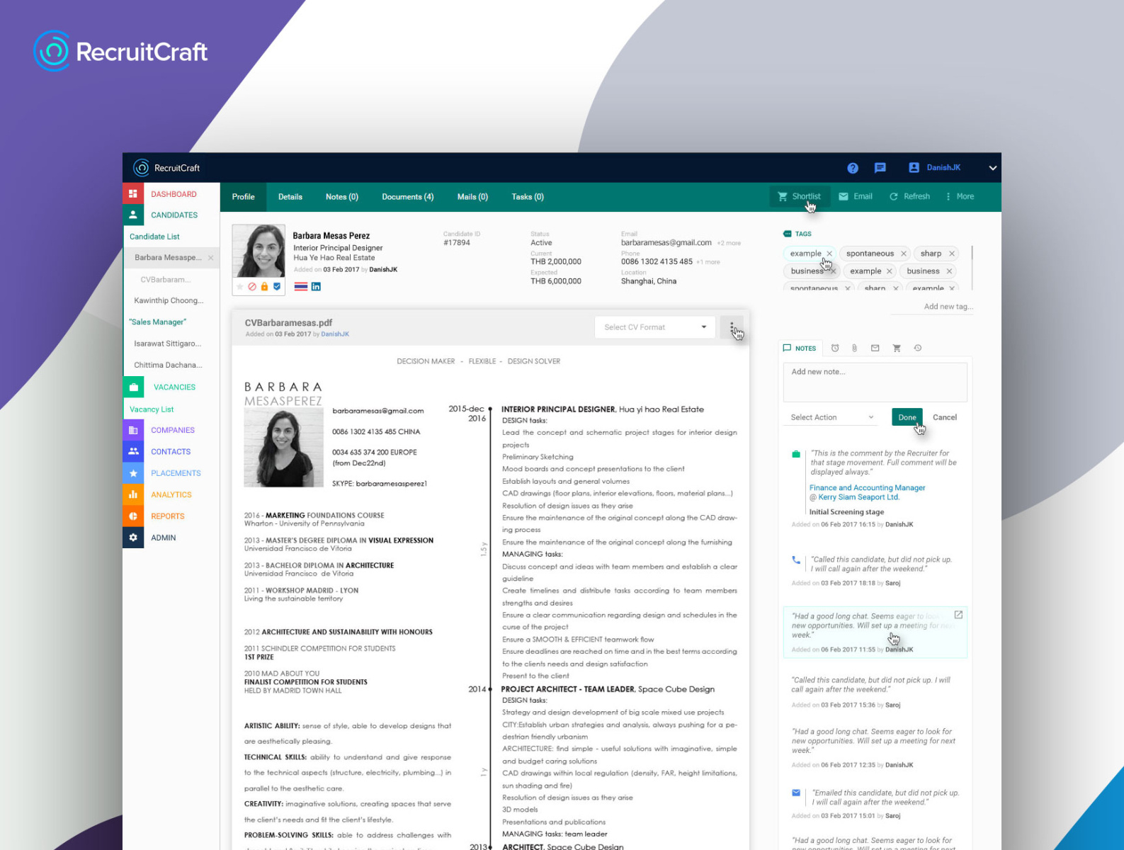 RecruitCraft - Candidate Profile UI by Danish Khan on Dribbble