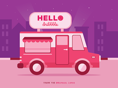 First Shot | Hello Dribbble :) dribbble food truck hello illustration invitation