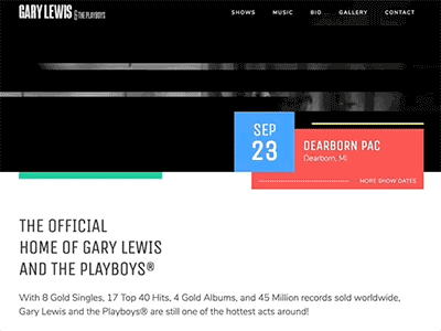 Gary Lewis Homepage animation music ui user interface video web